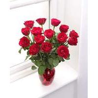 15 Red Rose Bouquet and Glass Vase