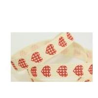 15mm Valentine Hearts Woven Ribbon Red on Cream