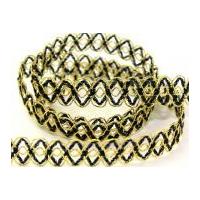 15mm lurex metallic zig zag trimming gold black