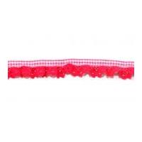 15mm Frilled Lace on Gingham Ribbon Trimming Cerise Pink