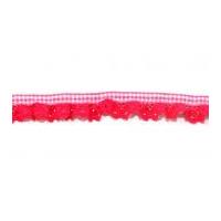 15mm frilled lace on gingham ribbon trimming cerise pink