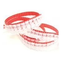 15mm Gingham Lace Ruffle Trimming Red & White