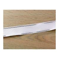 15mm Wired Satin Grosgrain with Silver Lurex Ribbon White & Silver