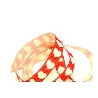 15mm valentine hearts woven ribbon cream on red