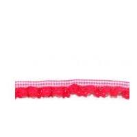 15mm Frilled Lace on Gingham Ribbon Trimming Cerise Pink