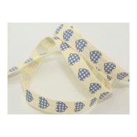 15mm valentine hearts woven ribbon blue on cream