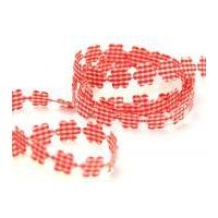 15mm Gingham Padded Flower Garland Trimming Red