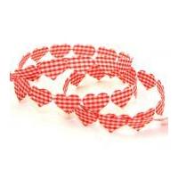 15mm Gingham Padded Hearts Trimming Red