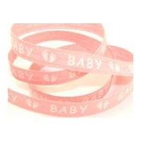 15mm Baby Feet Print Natural Woven Ribbon Pink