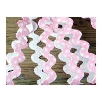 15mm Spotty Polka Dot Patterned Ric Rac Braid Trimming Pink & White