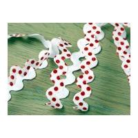15mm Spotty Polka Dot Patterned Ric Rac Braid Trimming White & Red