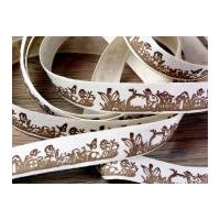 15mm Bunny Rabbit Print Cotton Ribbon Brown