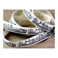 15mm Bunny Rabbit Print Cotton Ribbon Grey