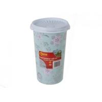 15ltr pink flower tall plastic pot with lid