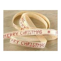 15mm Merry Christmas Textured Ribbon Red