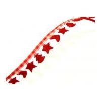 15mm Stars, Trees & Stockings Felt & Gingham Christmas Ribbon 5m Red