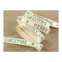 15mm Merry Christmas Textured Ribbon Green