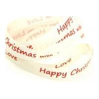 15mm Happy Christmas with Love Ribbon 20m Red & Cream