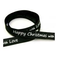 15mm happy christmas with love ribbon 20m black silver