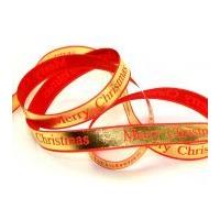 15mm Foil Print Merry Christmas Ribbon 15m Red & Gold