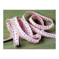 15mm pre folded printed bias binding tape with crochet edge pink