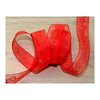 15mm Sheer Heart Print Ribbon Red