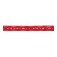 15mm Berisford Christmas Wishes Print Ribbon 1 Red