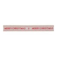 15mm Berisford Christmas Wishes Print Ribbon 2 Natural