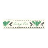 15mm Berisford Busy Bee Print Ribbon 2 Green