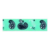 15mm Berisford Paisley Print Ribbon 3 Aqua