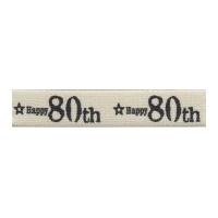 15mm Berisford Happy 80th Special Birthday Print Ribbon