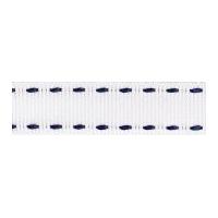 15mm Berisford Stitched Grosgrain Ribbon 8 White/Navy