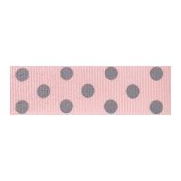 15mm Berisford Spotty Grosgrain Print Ribbon 16 Pink/Grey