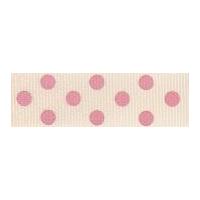 15mm Berisford Spotty Grosgrain Print Ribbon 5 Natural/Pink