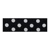 15mm Berisford Spotty Grosgrain Print Ribbon 7 Black/Ivory