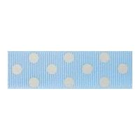 15mm Berisford Spotty Grosgrain Print Ribbon 9 Sky/Ivory