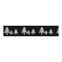 15mm berisford festive forest christmas tree print ribbon graphite