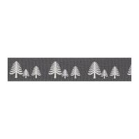 15mm Berisford Festive Forest Christmas Tree Print Ribbon Smoked Grey