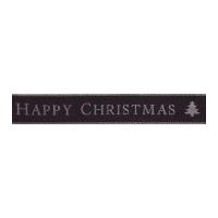 15mm Berisford Happy Christmas Print Ribbon Charcoal