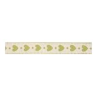 15mm Bowtique Hearts Natural Cotton Ribbon Lime Green