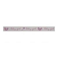 15mm Bowtique Baby Girl Rattle & Bib Print Grosgrain Ribbon 5m Pink
