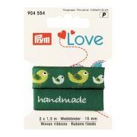 15mm Prym Love Woven Bird Ribbon 3m Green