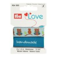 15mm prym love woven owl ribbon 3m blue