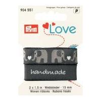 15mm Prym Love Woven Elephant Ribbon 3m Grey