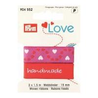 15mm Prym Love Woven Heart Ribbon 3m Red