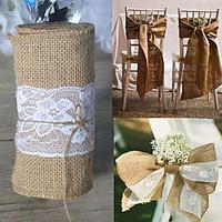 15275cm Natural Jute Burlap Hessian Bowknot Ribbon With Pretty Flower Lace Chair Cover Wedding Party Decoration