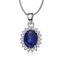 1.5 Carat Sapphire Pendant For Women Fine Silver White Gold Plated