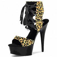 15CM Sexy Leopard high-heeled shoes/Sandals Lace/Patent Leather Party Evening Lace/European and American style ribbon