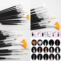 15PCS Black Nail Art Design Painting Drawing Pen Brush Set Wood Handle Acrylic Brush
