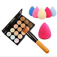 15 Colors Concealer Makeup Palette Wooden Handle BrushSponge Puff Makeup Set Base Foundation Face Cream Care Contouring